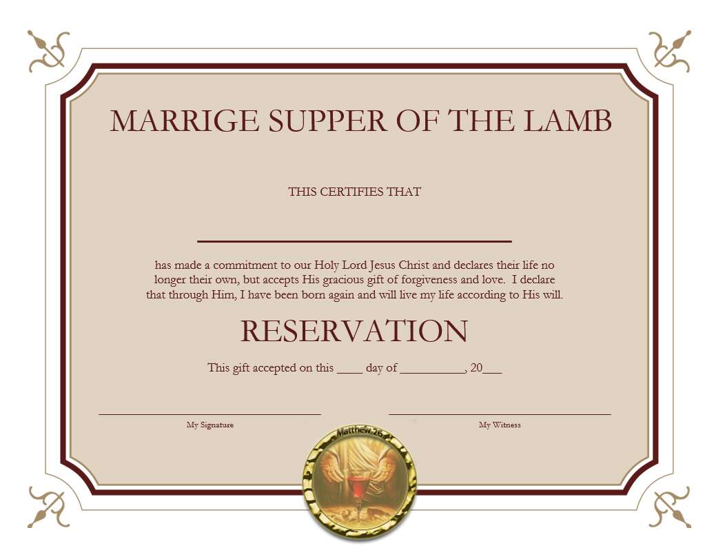 Marriage Super of the Lamb Certificate Image